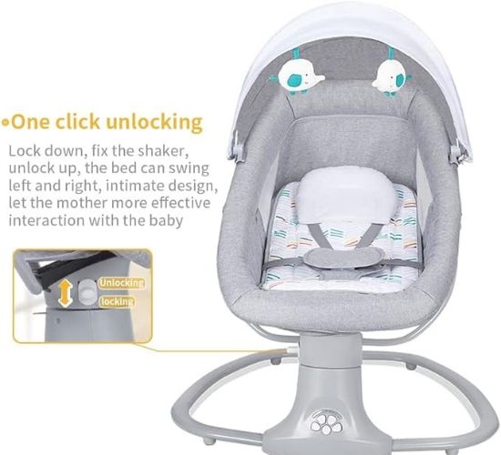 صورة كرسي هزاز كهربائي للرضع مع مظلة وألعاب – هدوء وراحة لطفلك من نجمة الالعاب 